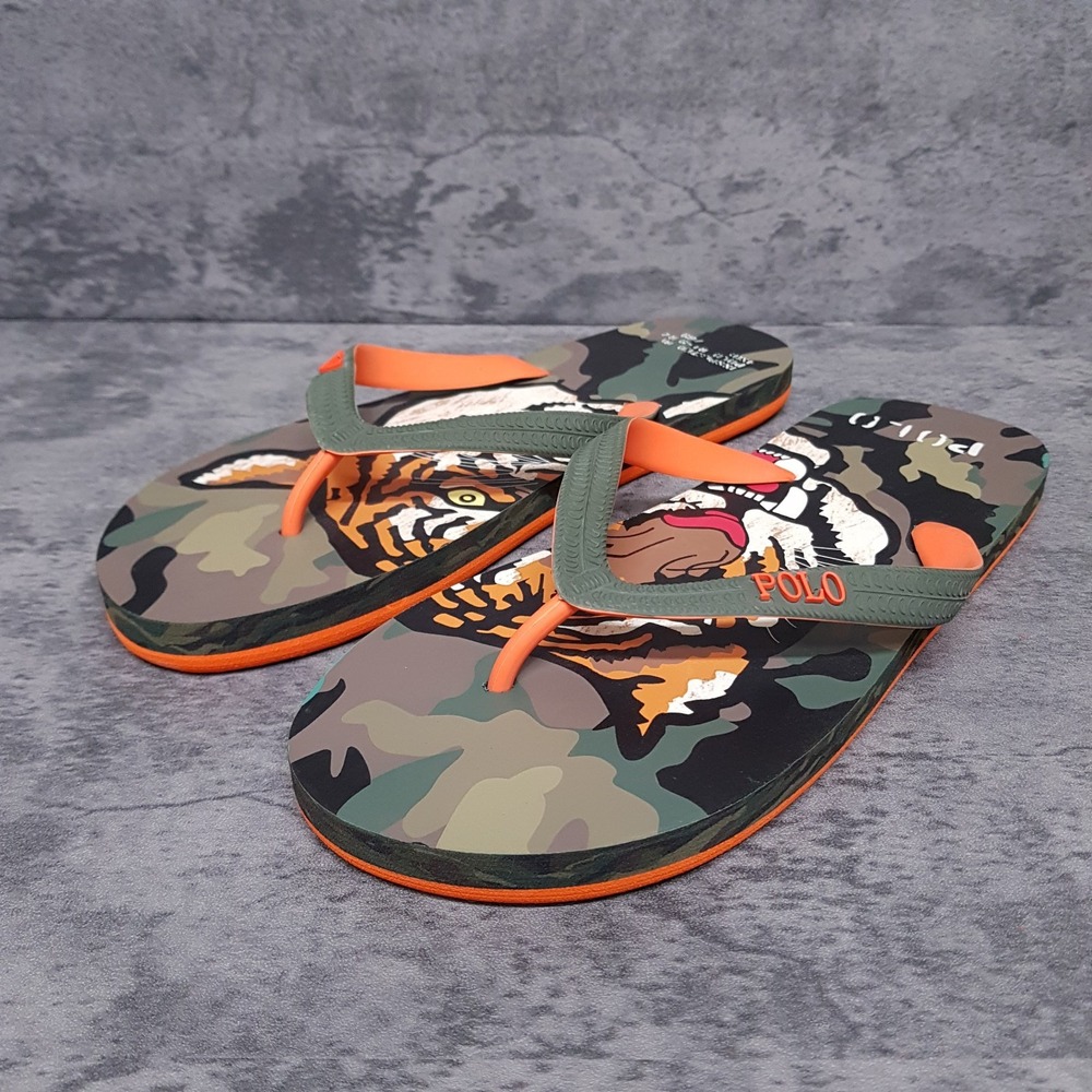 POLO RALPH LAUREN Whitlebury II Tiger Camo Flip Flops Mens‎ 13 D Green
